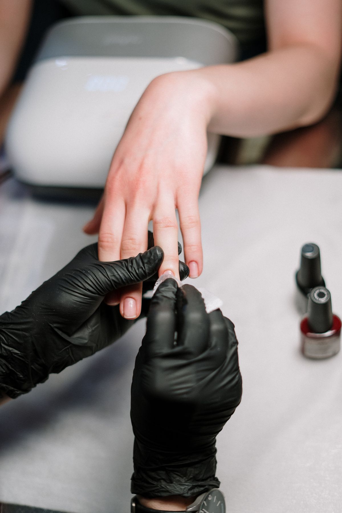 Manicure in progress at DC Nail Studio